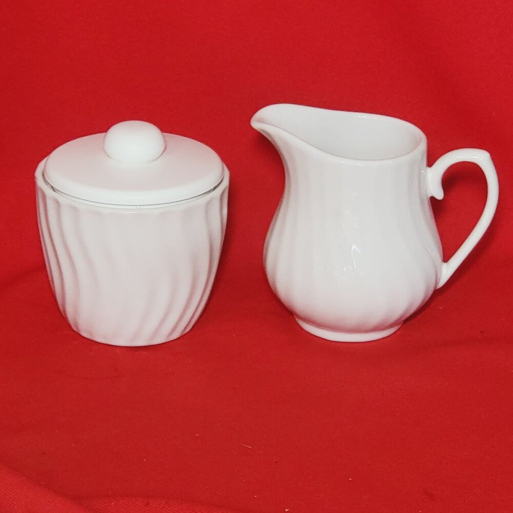 Vintage Royal Norfolk Porcelain Sugar and Creamer Set Embossed Swirls